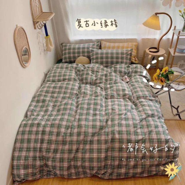 Bộ chăn ga gối 4 món kẻ hàn quốc