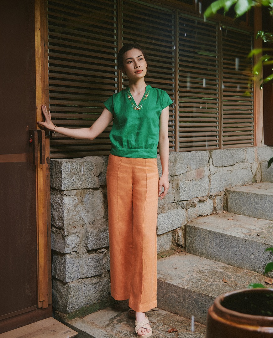 Áo Bo Tay Liền Linen Thêu Tay TOP218 thời trang thiết kế Hity