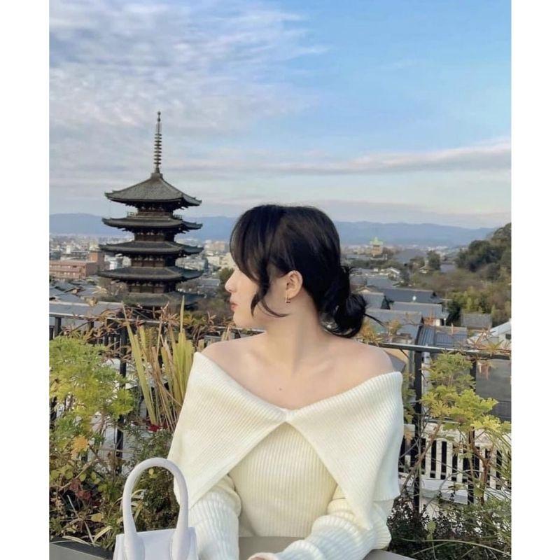 Áo len nữ dài tay trễ vai, thiết kế nữ tính, gợi cảm