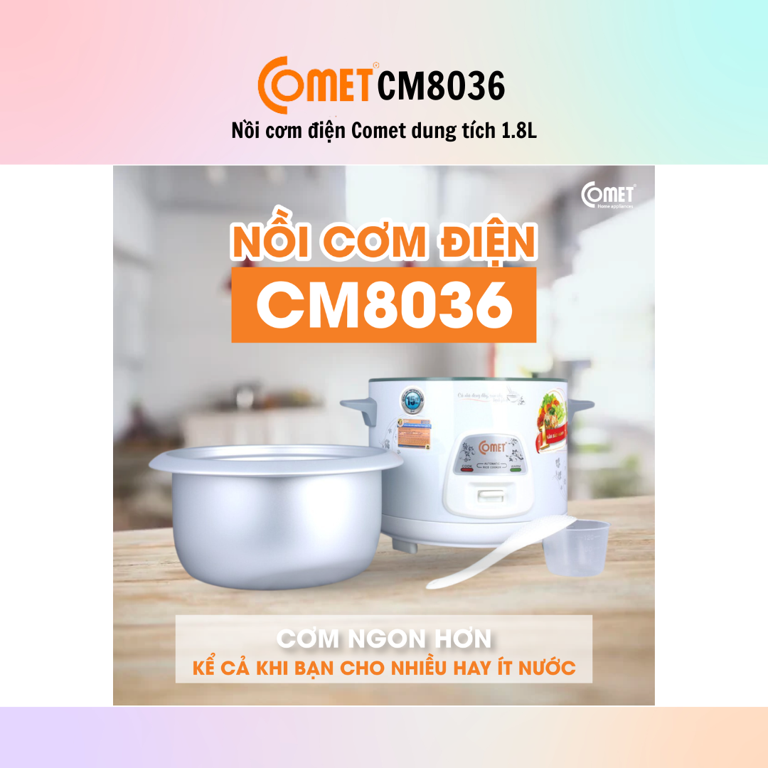 Nồi Cơm Điện Comet CM8036 (Dung tích 1.8L) - Hàng Chính Hãng - Bảo Hành 12 Tháng