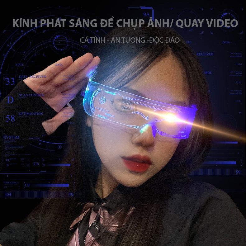 Kính Phát Sáng Đèn LED ( Cao Cấp 2 Pin ) Gaming, Chụp Ảnh, Quay Video Tiktok Siêu Độc Lạ, 7 Chế Độ Màu - BLUE LIGHT