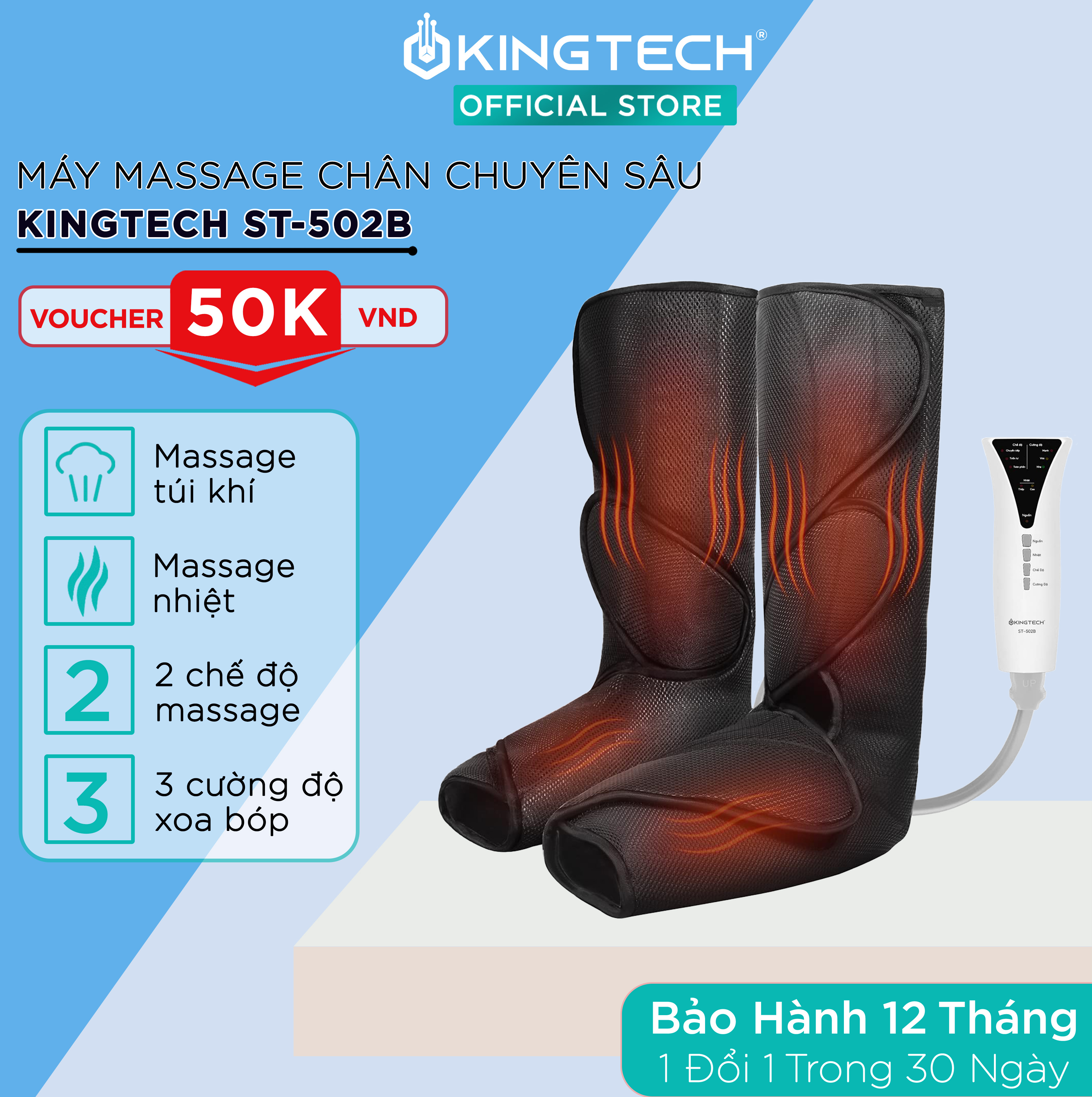 Máy Massage Cao Cấp KINGTECH ST-502B - Giúp Tuần Hoàn, Giảm Đau Mỏi - Mát xa Thư Giãn Bàn Và Bắp Chân Tích Hợp Nhiệt Kèm Điều Khiển Cầm Tay - Quà Tặng Ý Nghĩa Cho Người Thân