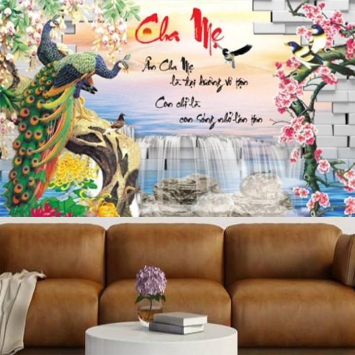 Tranh đá cha mẹ công cành đào LV369 - kích thước: 90 * 53cm.
