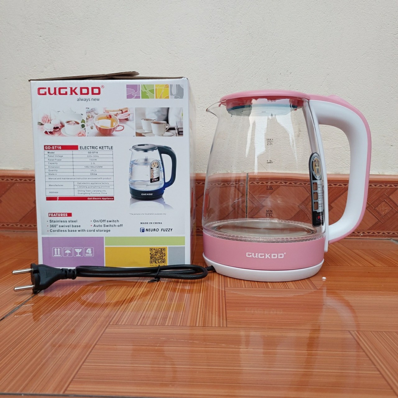 Ấm Siêu Tốc Thủy Tinh Cao Cấp COOKDD MINIIN 2 Lít Model GD -ST16 - Bình Siêu Tốc Có Đèn Led Tự Ngắt Khi Sôi - Hàng Chính Hãng
