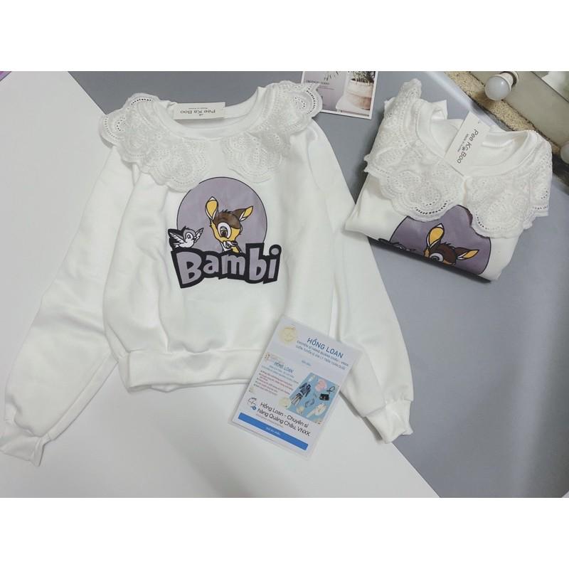 Áo Nỉ Bông Nữ Cổ Ren - Áo Nỉ Bông Bambi- Áo nữ hoạt hình