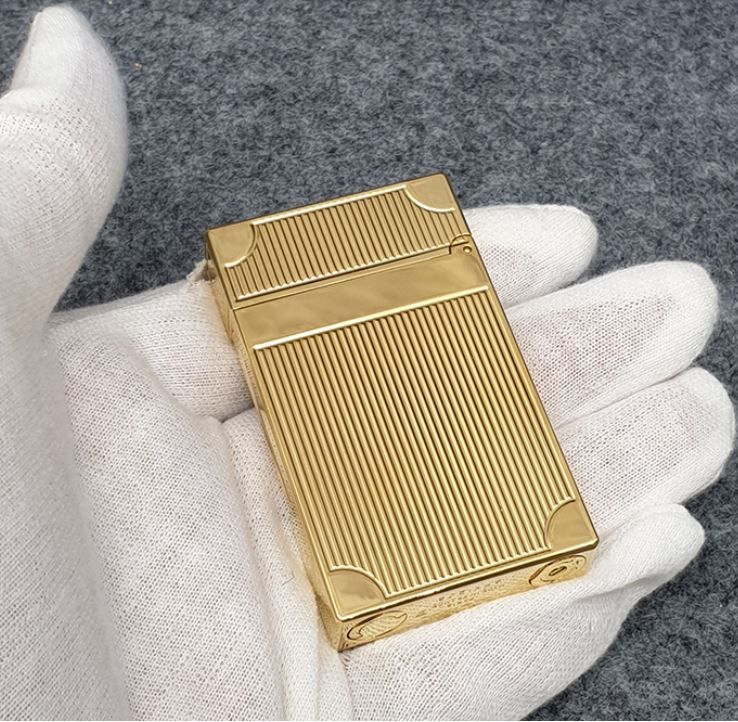 Vỏ Hột Quẹt Bật Lửa Upon D75H Họa Tiết Hình Kẻ Dọc Chặn Góc Hồng Vàng - Dùng Ga Đá Cao Cấp