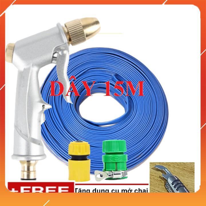 Bộ dây vòi xịt bơm nước tưới rửa , tăng áp 3 lần, loại 15m 206701 đầu đồng,cút, + mở chai