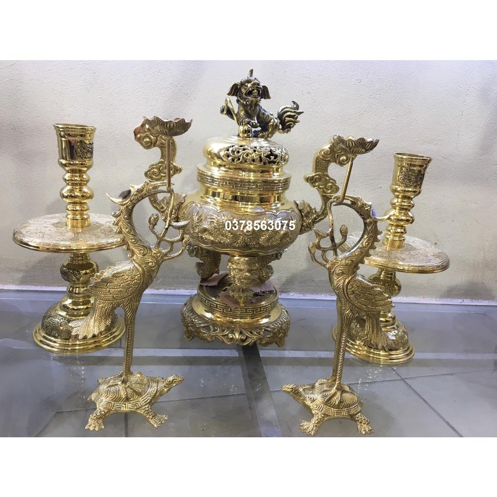 Bộ đỉnh thờ ngũ sự cao 40cm bằng đồng vàng nguyên chất