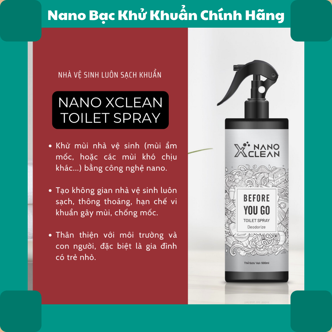 Khử mùi nhà vệ sinh NANO XCLEAN toilet spray, khử khuẩn, làm thơm - Hàng chính hãng, chai 500 ml