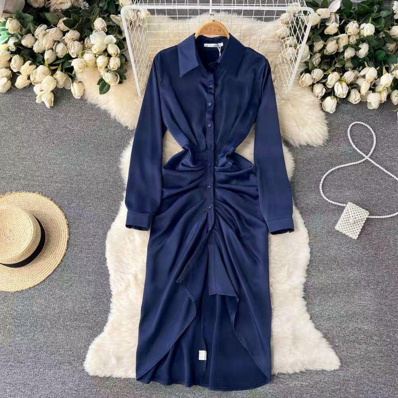 ĐẦM XANH SƠ MI LỤA NHÚN EO