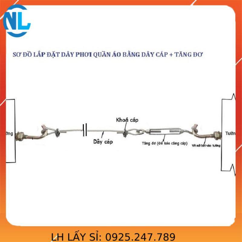 Dây phơi quần áo loại Tốt ( bộ cáp bọc phi 5 + 2 ốc + 2 nở sắt + 1 tăng đơ