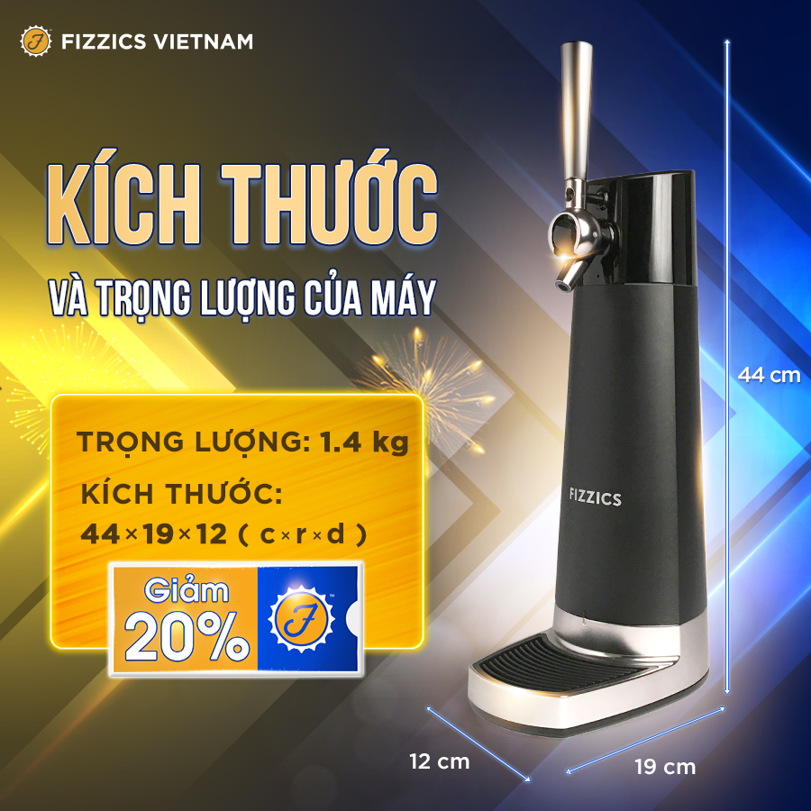 Máy Tạo Bia Tươi FIZZICS Shark Tank Mỹ - Model: CARBON FZ403 - Đen Bạc - Tạo Bia Tươi Từ Bia Lon, Bia Chai.