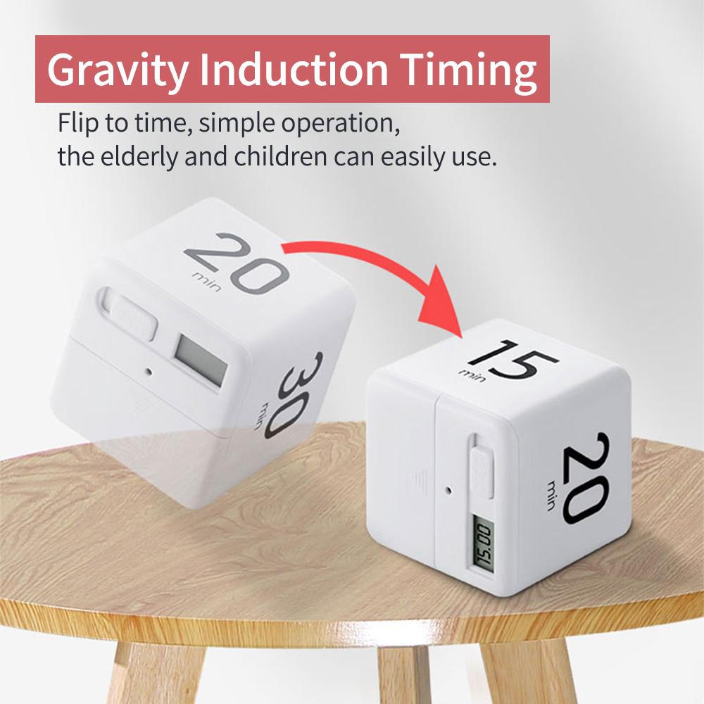 Portable Cube Timer Digital Kitchen Timer Countdown Alarm 15-20-30-60 Minutes Flip Timing with Digital Display Time