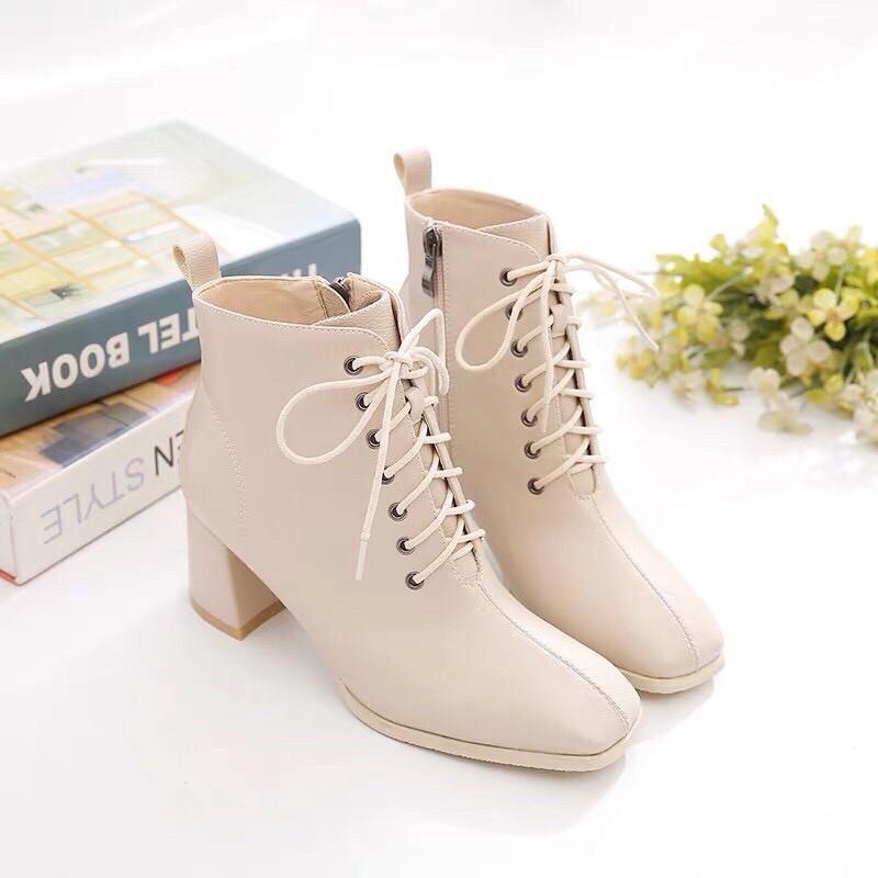Bốt nữ cao gót, khóa sau mix dây buộc style xứ Hàn - Thời Trang PKT