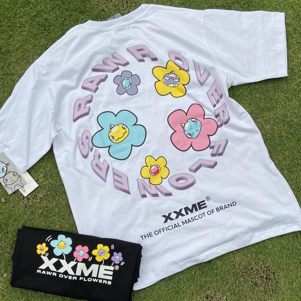 Áo thun Khủng Long Rawr Over Flower màu trắng XXME