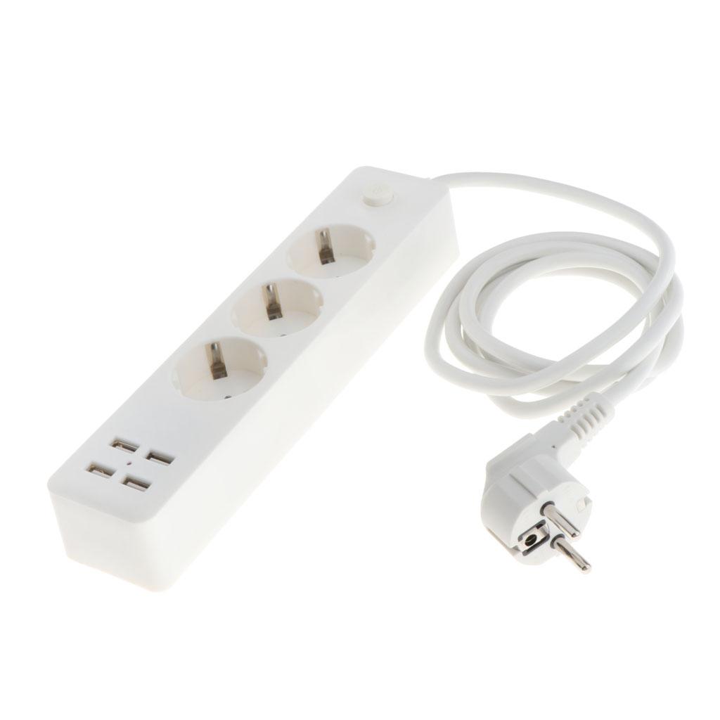 EU Plug Extension Socket Outlet Hub Travel Power Strip 7-Ports with 4 USB