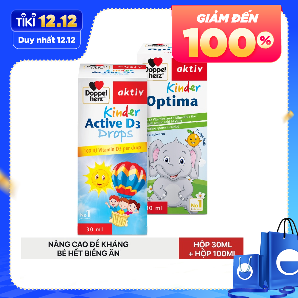 Bộ đôi ăn ngon và bổ sung vitamin D3 tăng đề kháng cho bé Doppelherz Kinder Optima + D3 Drops
