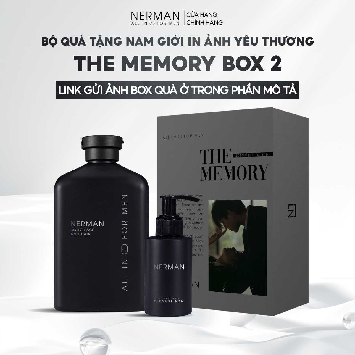 Bộ quà tặng nam giới in ảnh yêu thương THE MEMORY BOX Nerman-Sữa tắm gội 350ml&Gel vệ sinh nam 100ml&Gel rửa mặt 100ml