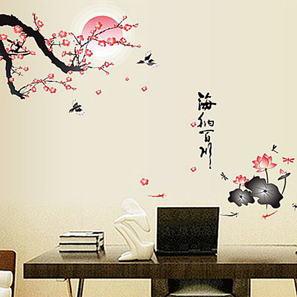 Decal Dán Tường Tranh Cành Đào Thư Pháp DH062