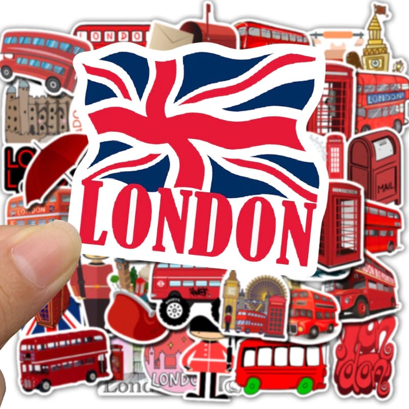 Sticker xebus 2 tầng xebus LONDON trang trí mũ bảo hiểm, đàn, guitar, ukulele, điện thoại laptop