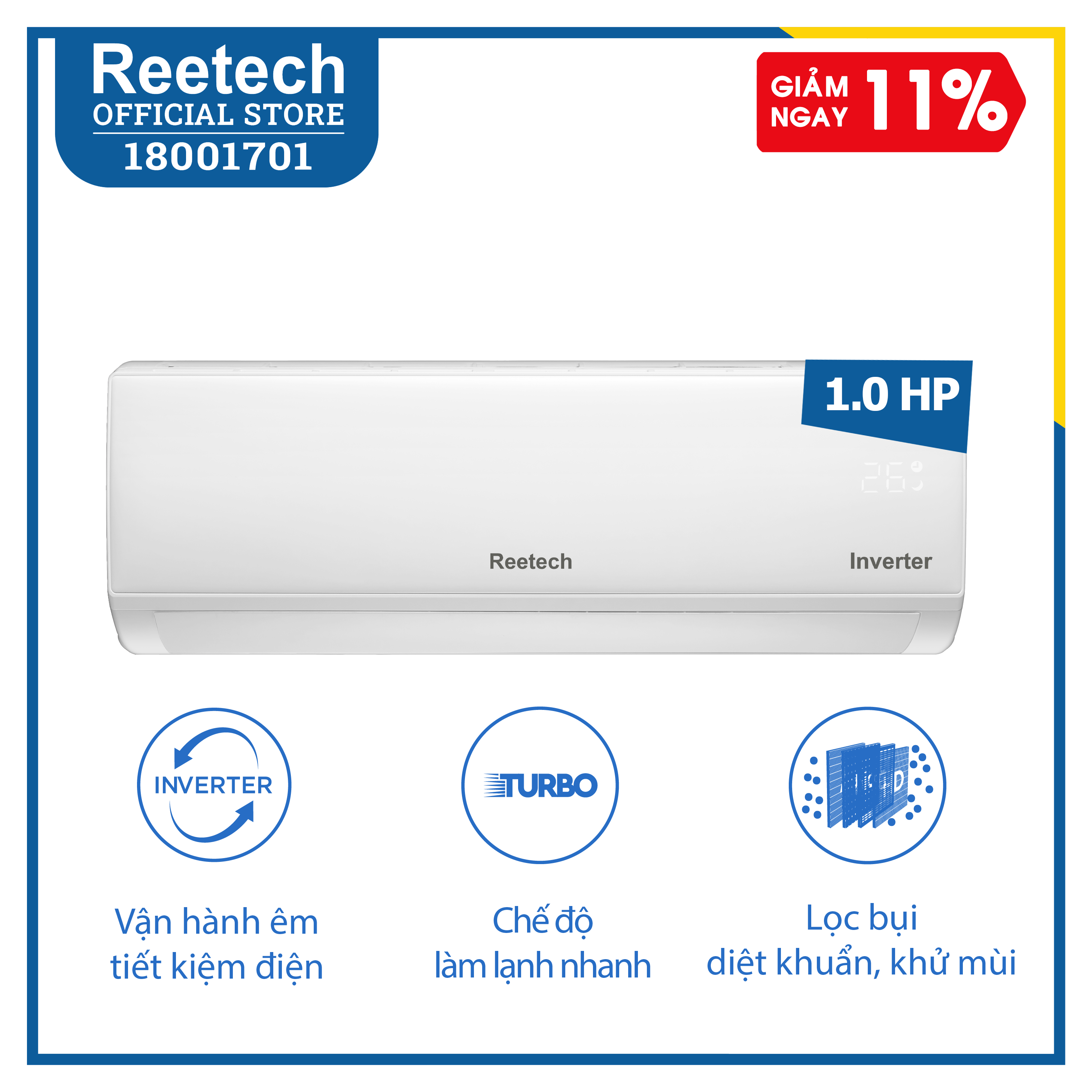 Máy lạnh Reetech Inverter 1 HP RTV9-TC-BI - Hàng chính hãng (chỉ giao HCM, HN và một số tỉnh)