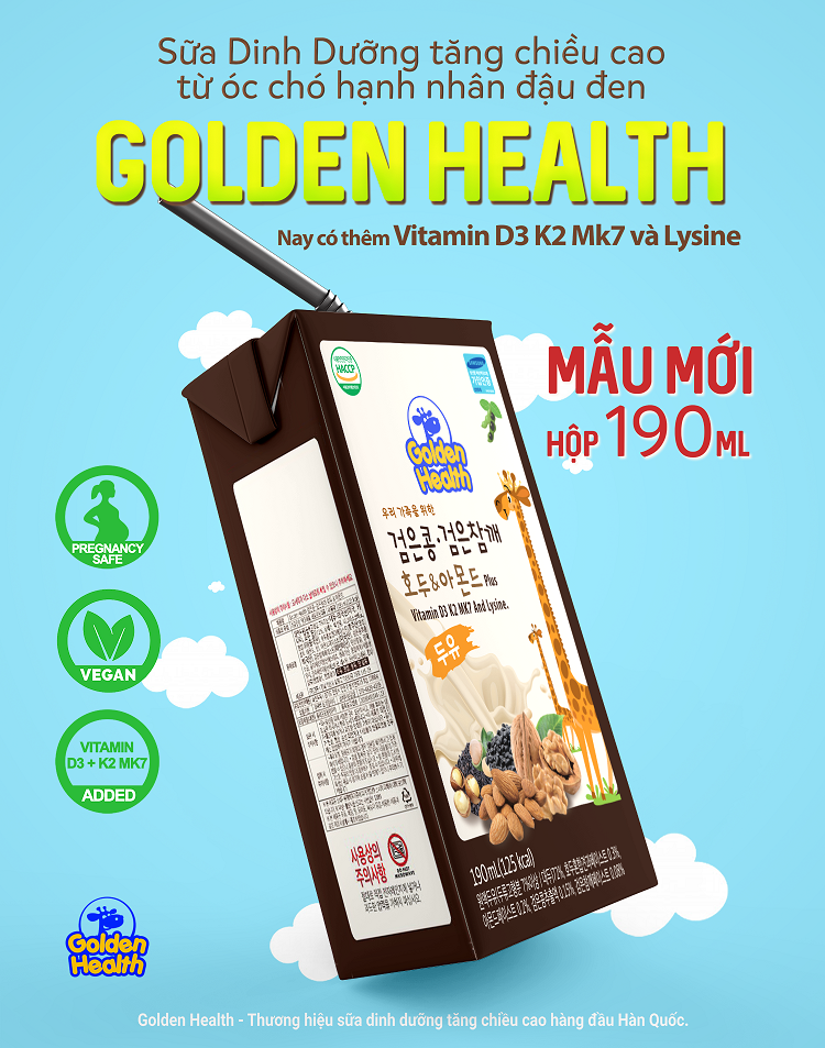 Sữa óc chó tăng chiều cao Golden Health Hàn Quốc - Hộp 190ml - Thùng 32 hộp