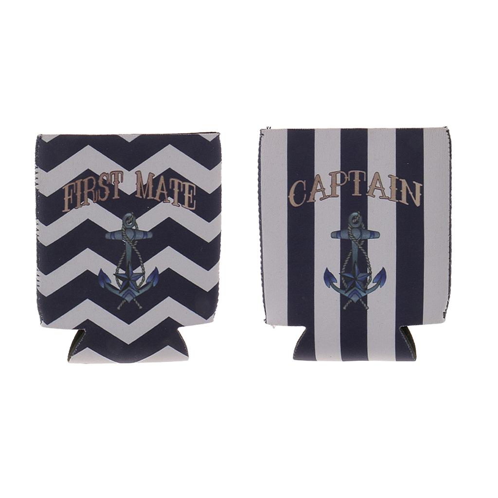 2pcs Beer Bottle Tin Holder Can Cooler Sleeve Wrap First Mate Captain Anchor