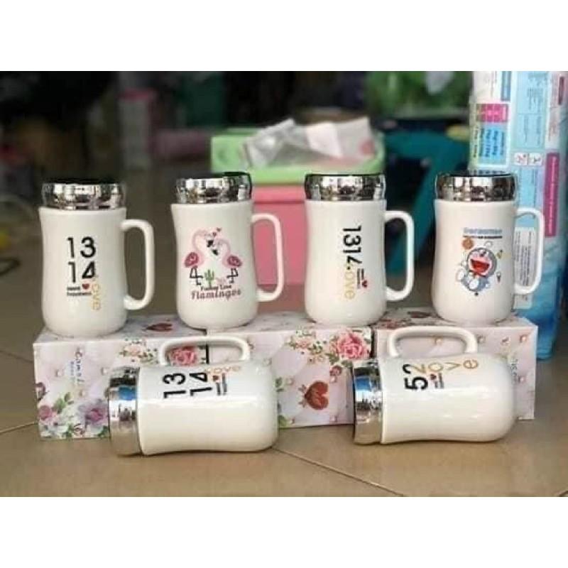 Cốc sứ giữ nhiệt nắp tráng gương cao cấp