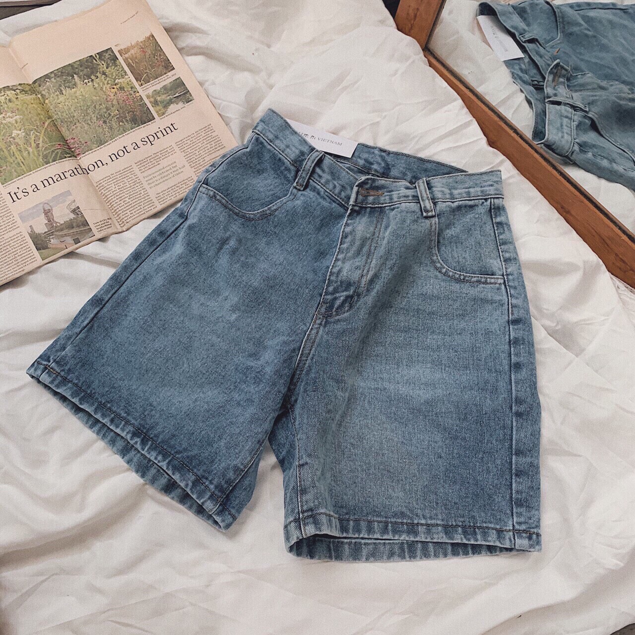 Quần Short Jean Ngố Nữ Lưng Cao