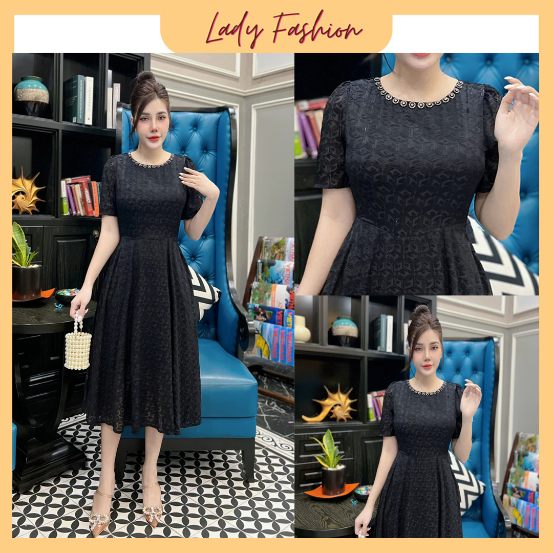 (HCM) Đầm vol ép nhung họa tiết lập thể D070- Lady Fashion - Khánh Linh Style