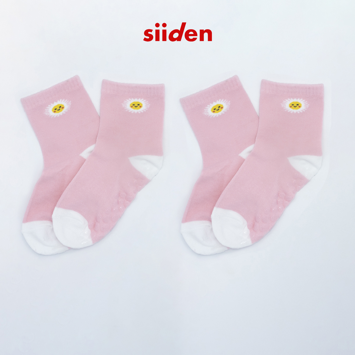 Combo/set 2 đôi tất bé gái dễ thương màu hồng, vớ trẻ em cotton mềm mịn, hình hoa, có đệm cao su chống trượt – E2CP102