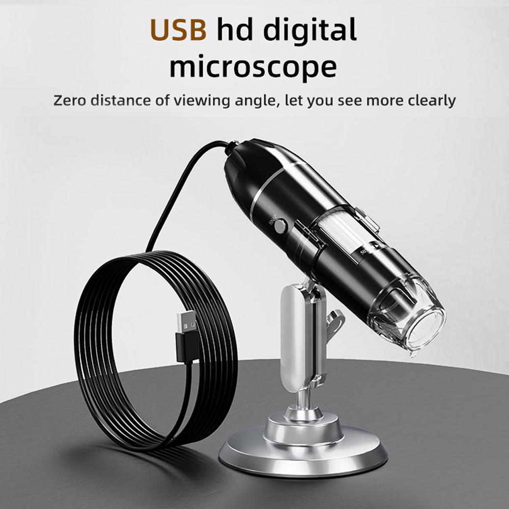 300000 Pixels 1000X USB Connection Portable Digital Microscope Photo Video Modes Multi-function Microscope 360° Bracket 8 LED Adjustable Fill-light for Daily Observation