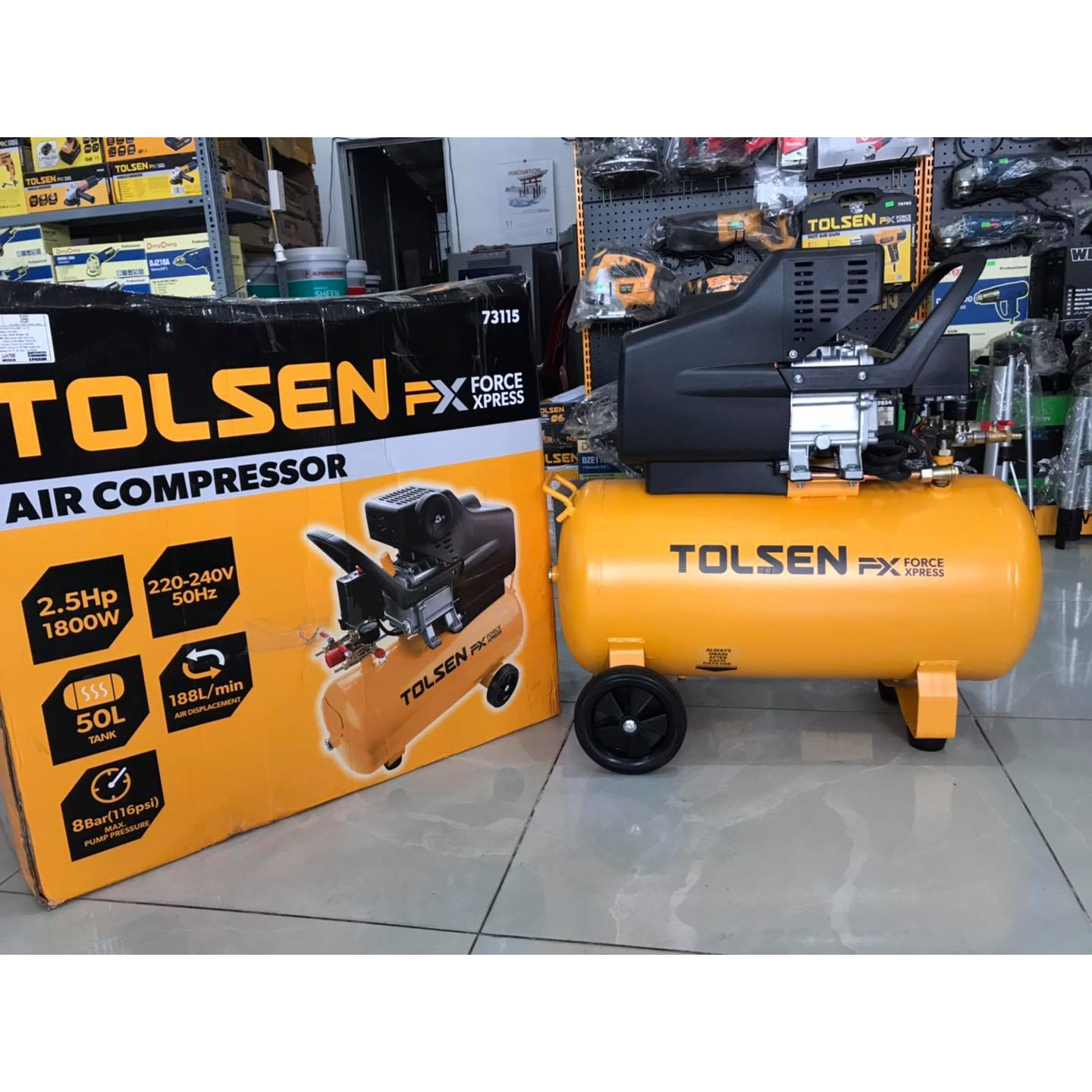 MÁY NÉN KHÍ 50L 1.800W 2.5.HP TOLSEN 73115 - HÀNG CHÍNH HÃNG
