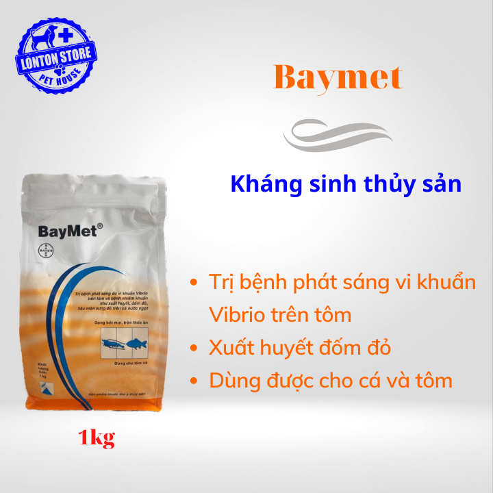 Baymet - Kháng sinh diệt vi khuẩn gây bệnh trên cá, tôm, lươn, gói 1kg