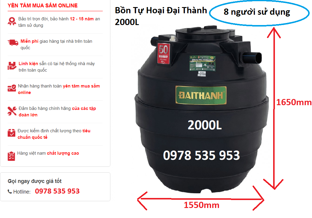 BỒN TỰ HOẠI ĐẠI THÀNH 2000L