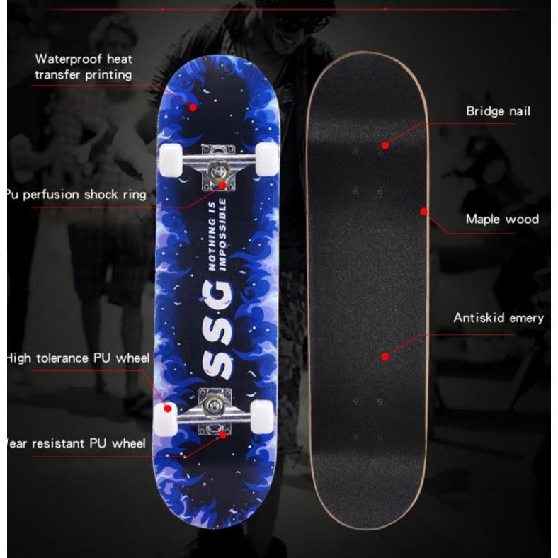 Ván Trượt Thể Thao 80cm (Tặng Túi đựng Ván)Skateboard Mặt Nhám Cao Cấp Gỗ Phong Ép 7 Lớp Cơ Bản Và Chuyên Nghiệp