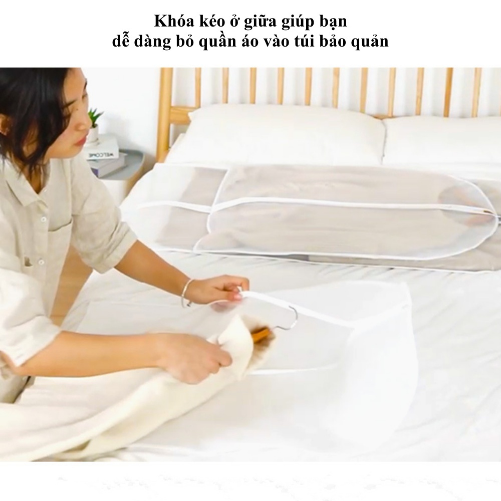 Túi PEVA bọc kín treo quần áo chống bụi bẩn, chống thấm có khoá kéo - Hàng chính hãng