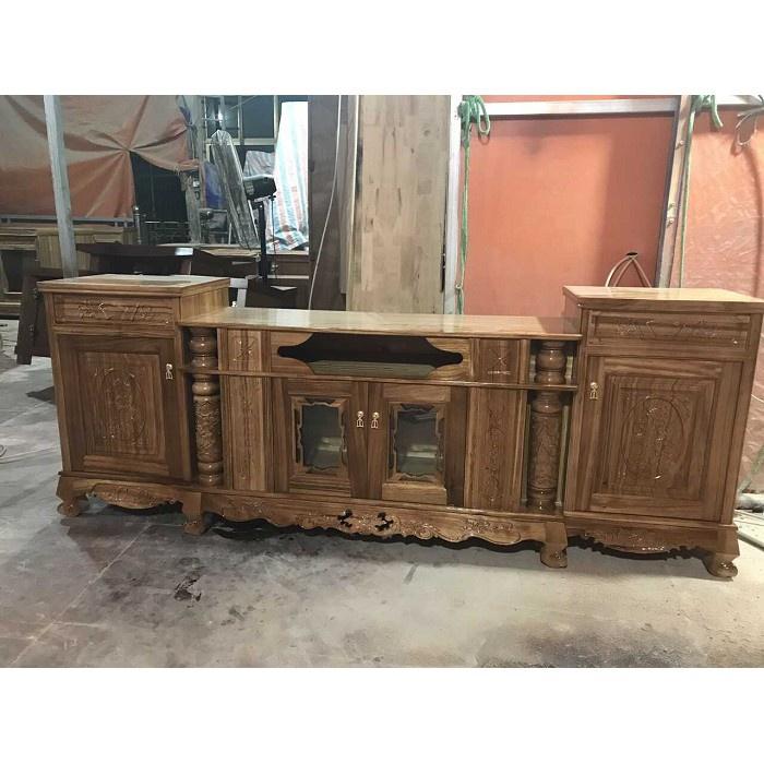 Kệ tivi gỗ hương xám kiểu cột nho từ 2m đến 2m4