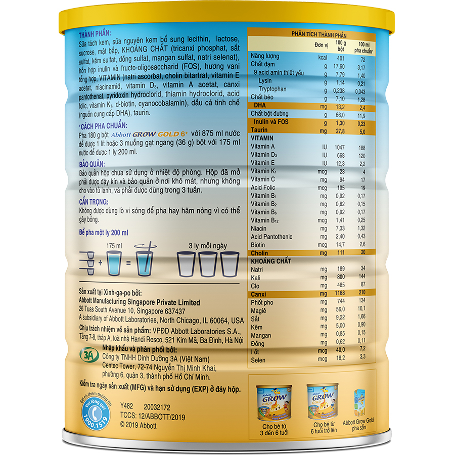 Sữa Bột Abbott Grow Gold 6+ (Lon 850g) + Tặng 1 Hươu bông lễ hội mẫu ngẫu nhiên