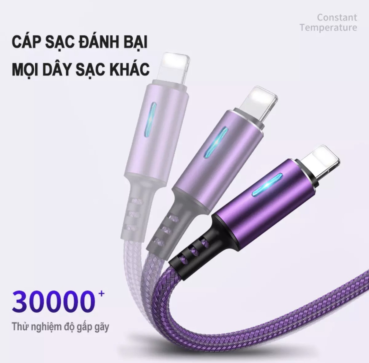 Cáp sạc nhanh hiển thị đèn LED dành cho iphone dây dù 1,2M siêu bền ( Màu ngẫu nhiên )