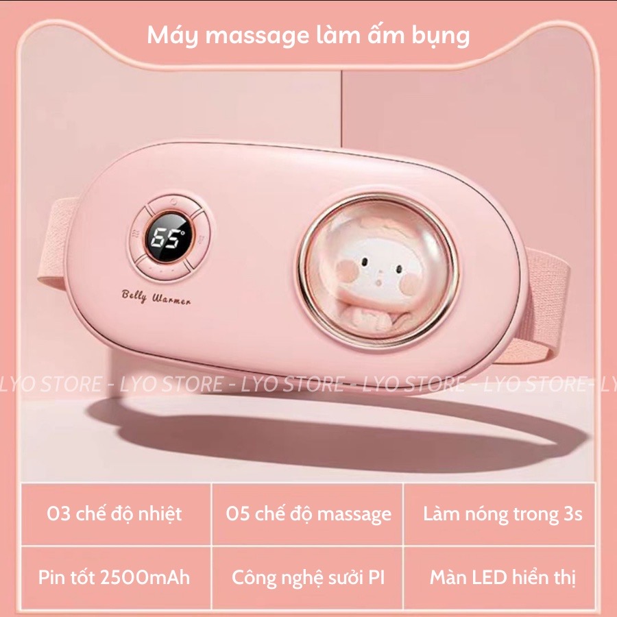 Máy massage làm ấm bụng Mèo Đèn LED, giảm đau bụng đau lưng cho bạn gái đến Kì, Đai đeo chườm nóng kinh nguyệt A16