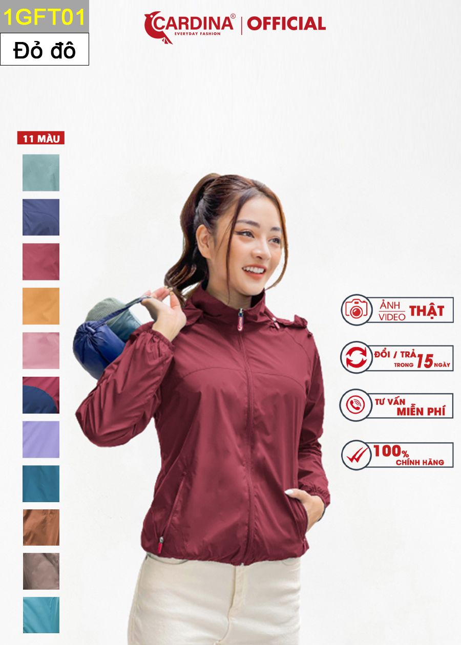 Áo Gió Nữ CARDINA 2 Lớp Chất Gió Trơn Lót Lưới Cao Cấp Cản Gió, Cản Bụi, Chống Nước 1GFT