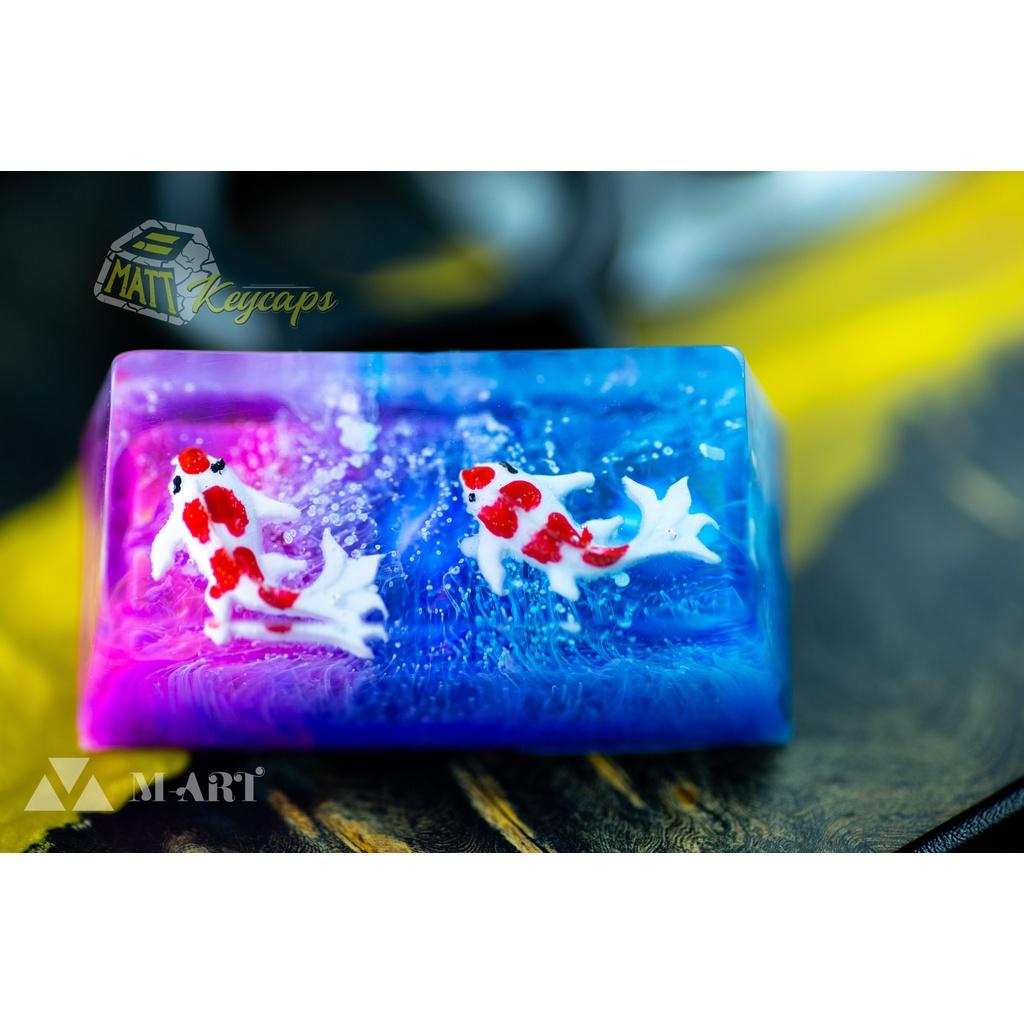 Keycap artisan cá koi 2U trang trí bàn phím cơ (tone Hồng Xanh)