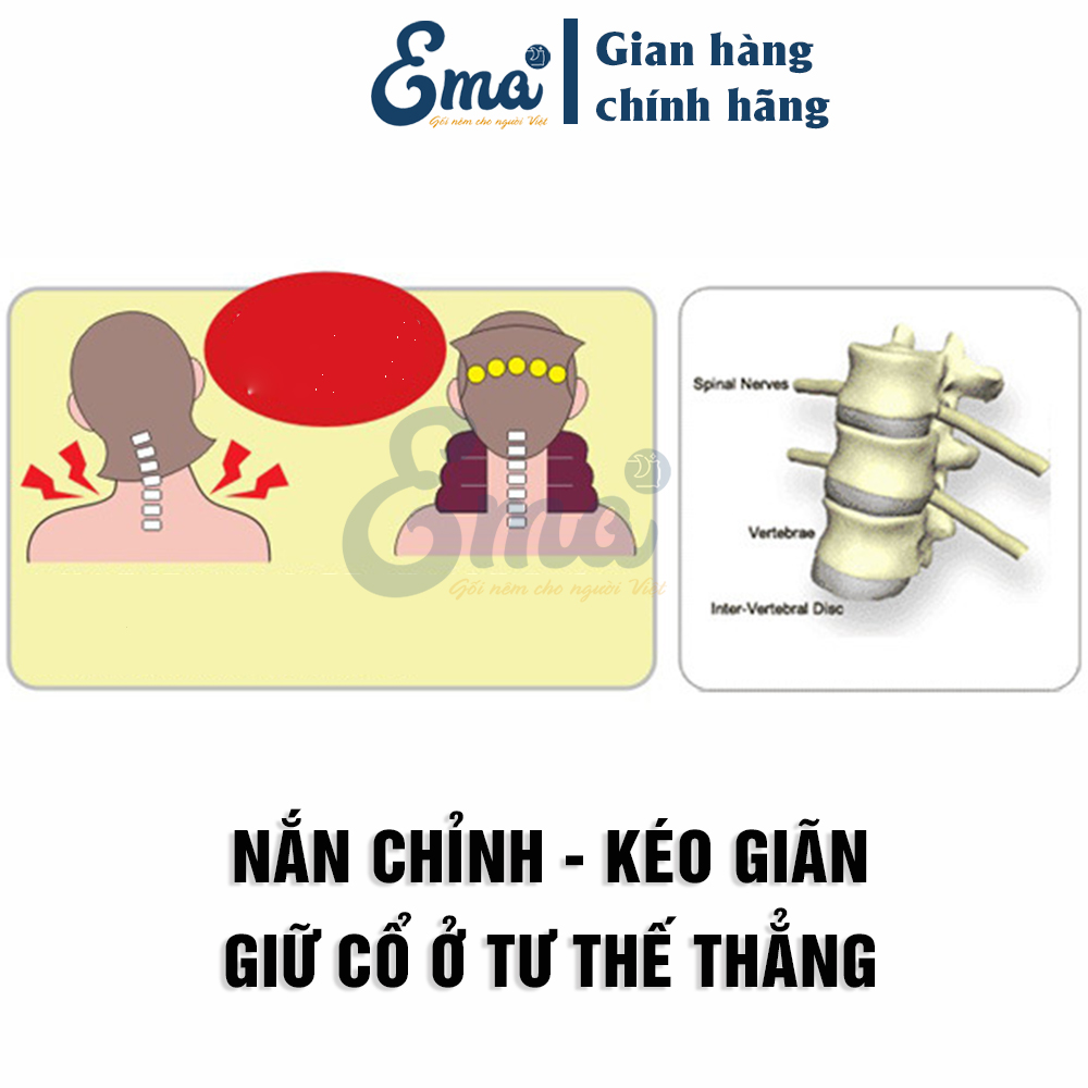 Gối cổ bơm hơi 3 tầng kéo giãn đốt sống cổ EMA hỗ trợ giảm đau, ngăn ngừa thoái hóa đốt sống cổ