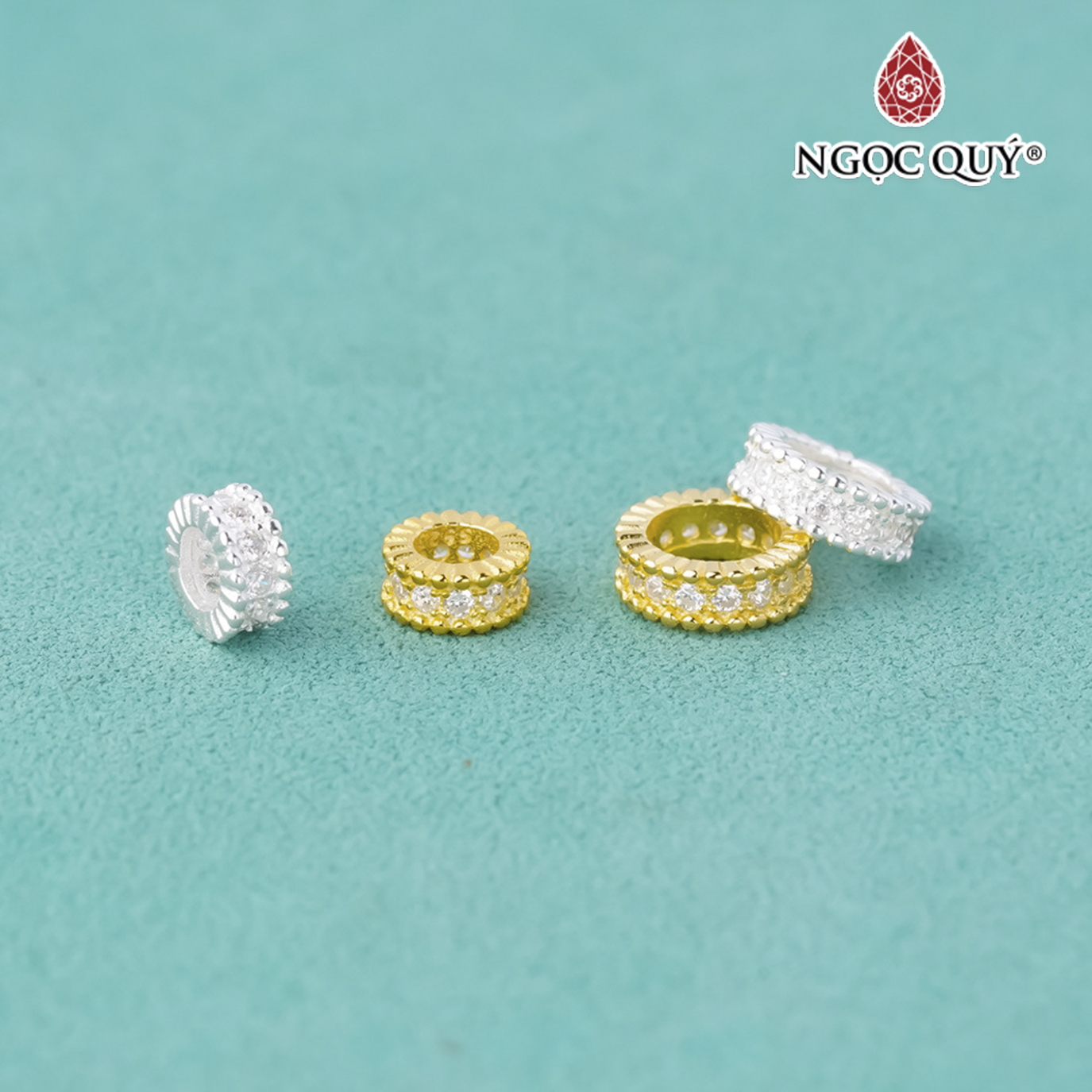 Charm bạc chặn họa tiết hạt đính đá trắng - Ngọc Quý Gemstones