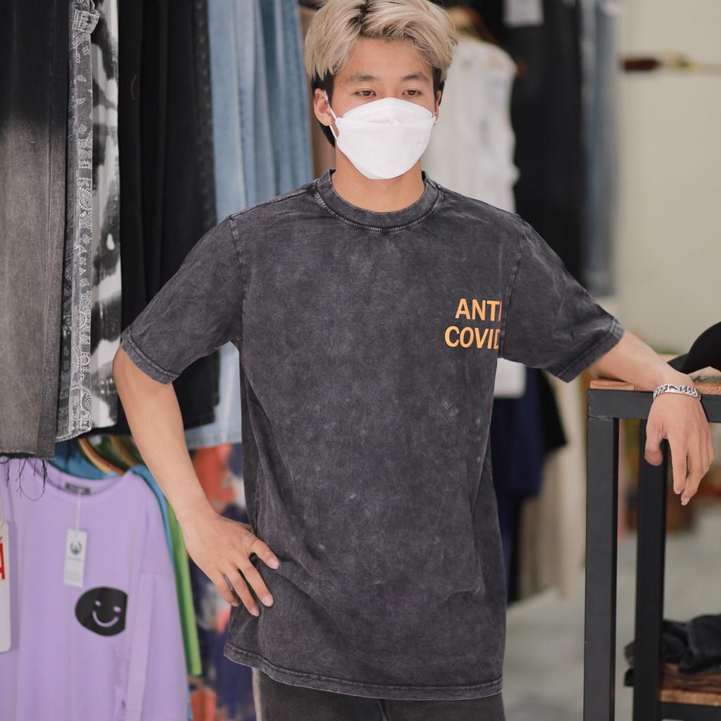 Áo thun loang đen ANTI_COVID tay lỡ nam nữ chất liệu cotton 100% cao cấp dáng unisex