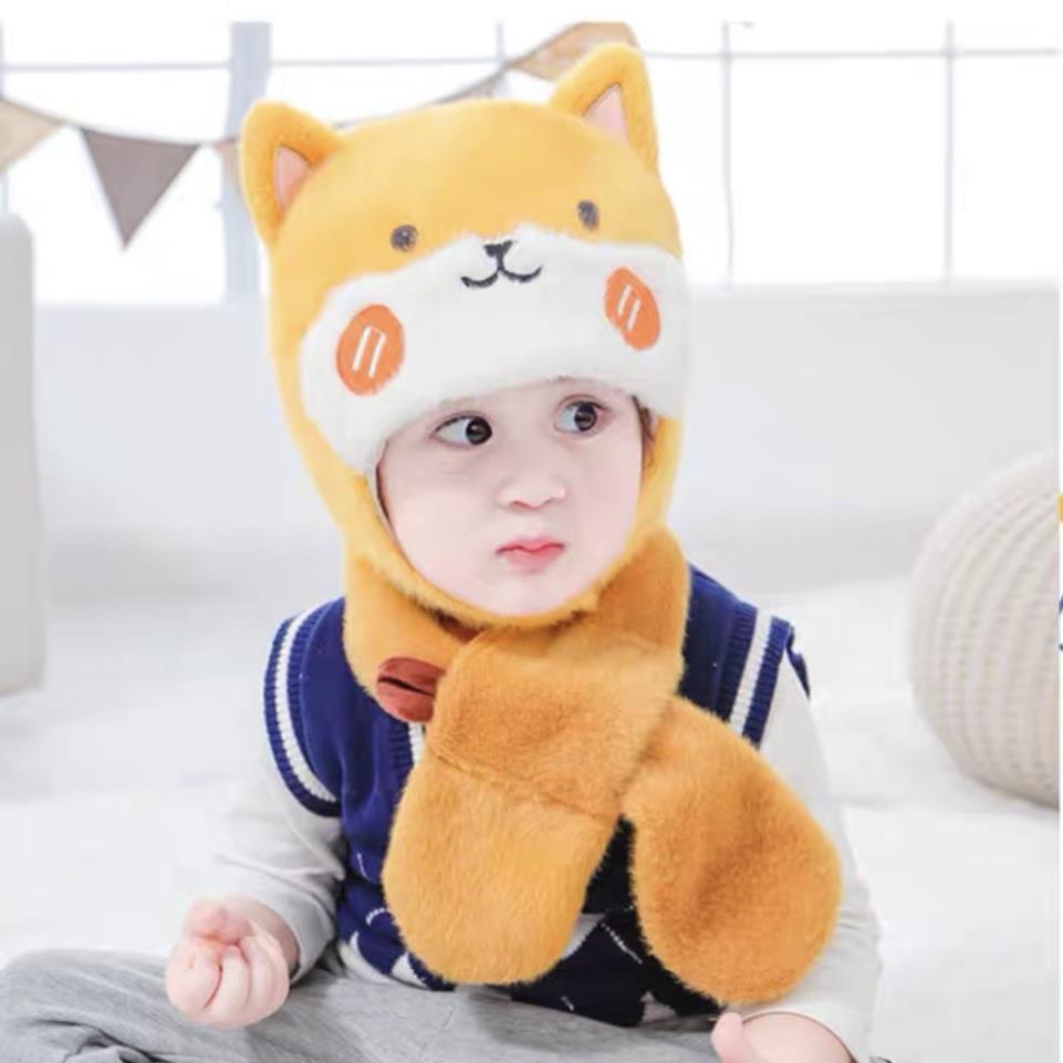 Bộ khăn mũ lông thỏ 2 chi tiết cho bé cực yêu vô cùng tiện lợi - HOT