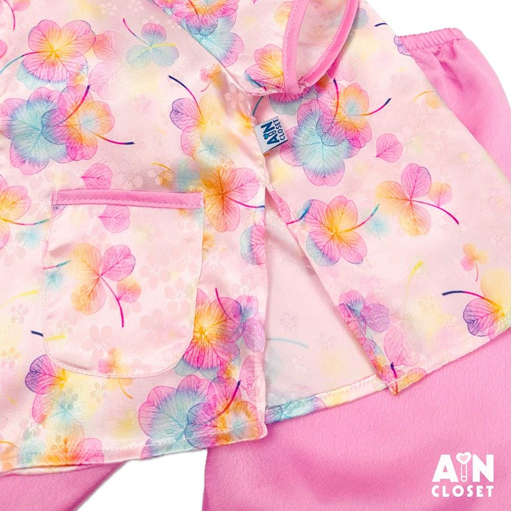 Bộ quần áo Bà Ba Dài tay ngắn bé gái họa tiết Hoa Pansy Lụa Hồng - AICDBGJECA49 - AIN Closet