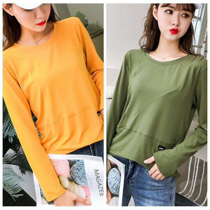 Áo thun nữ tay dài màu trơn