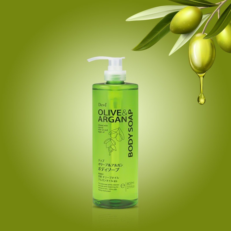 Sữa Tắm DEVE OLIVE&amp; ARGAN BODY SOAP Dưỡng Ẩm Và Làm Sáng Da Nhật Bản 800ml